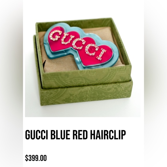 Gucci Blue and Red resin Heart Hair Accessory clip barrette